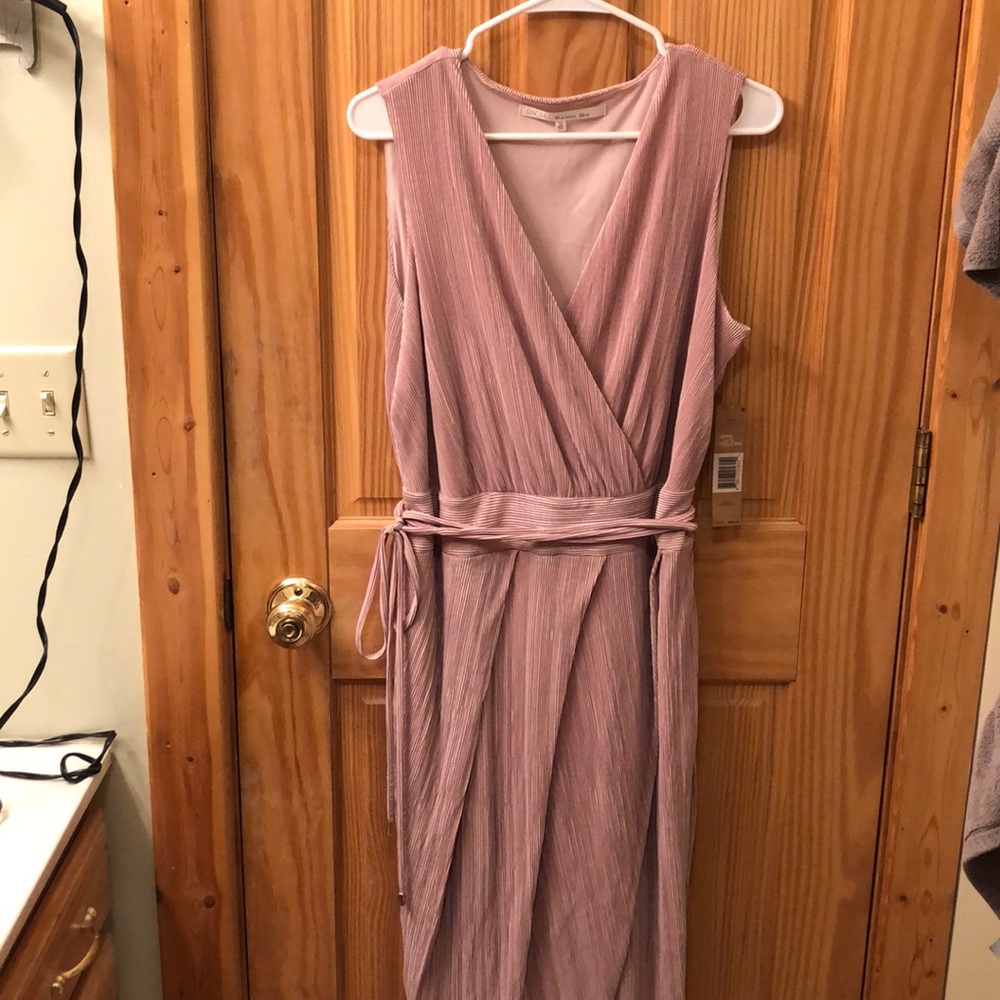 Rachel Roy Blush Metallic Pleated Wrap Dress